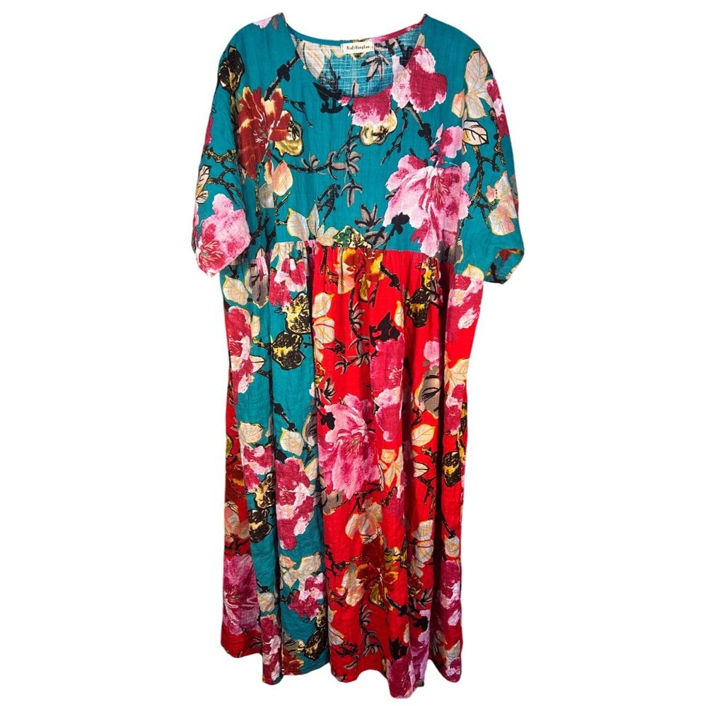 Hawaiian Floral Print XL Oversized Muumuu Kaftan Vibrant Colors Boho Beachy - Picture 1 of 8